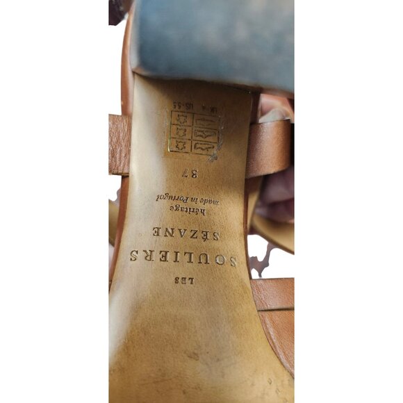 Sézane Les Souliers Sandales High Marius brown leather heels sz 37 US 6.5 - Picture 10 of 12